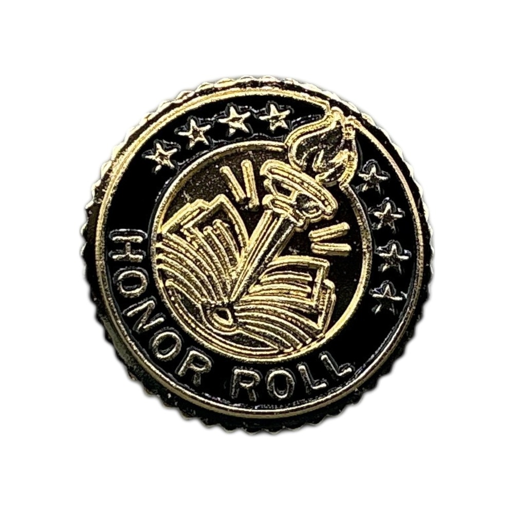 Honor Roll Lapel Pin Gold Tone Open Book Torch Stars Scholastic Achievement